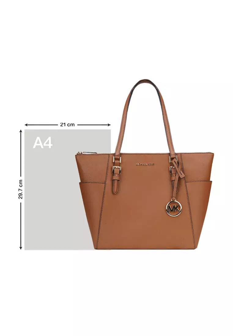 Charlotte Large Saffiano Leather Top-Zip Tote Bag in Brown 35T0GCFT7L