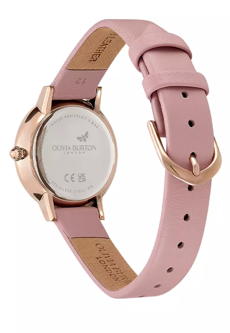 Olivia Burton 28mm Butterfly Ultra Slim Blush & Mellow Rose Leather Strap Watch - 24000126