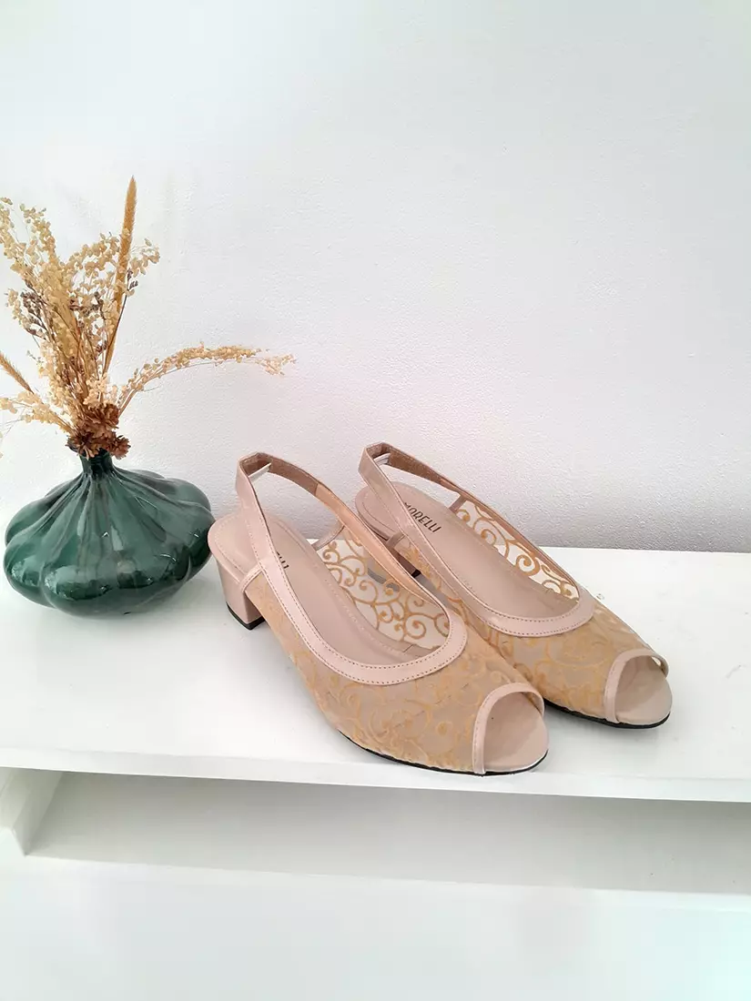 Donna Sepatu Sandal Mesh Wanita Sling back Hak 5 cm