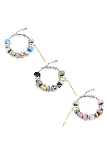 Her Jewellery white and pink and multi and silver Mylady Charm Bracelet Combo (Blue + Pink + White) HE210AC0FI4ESG_1