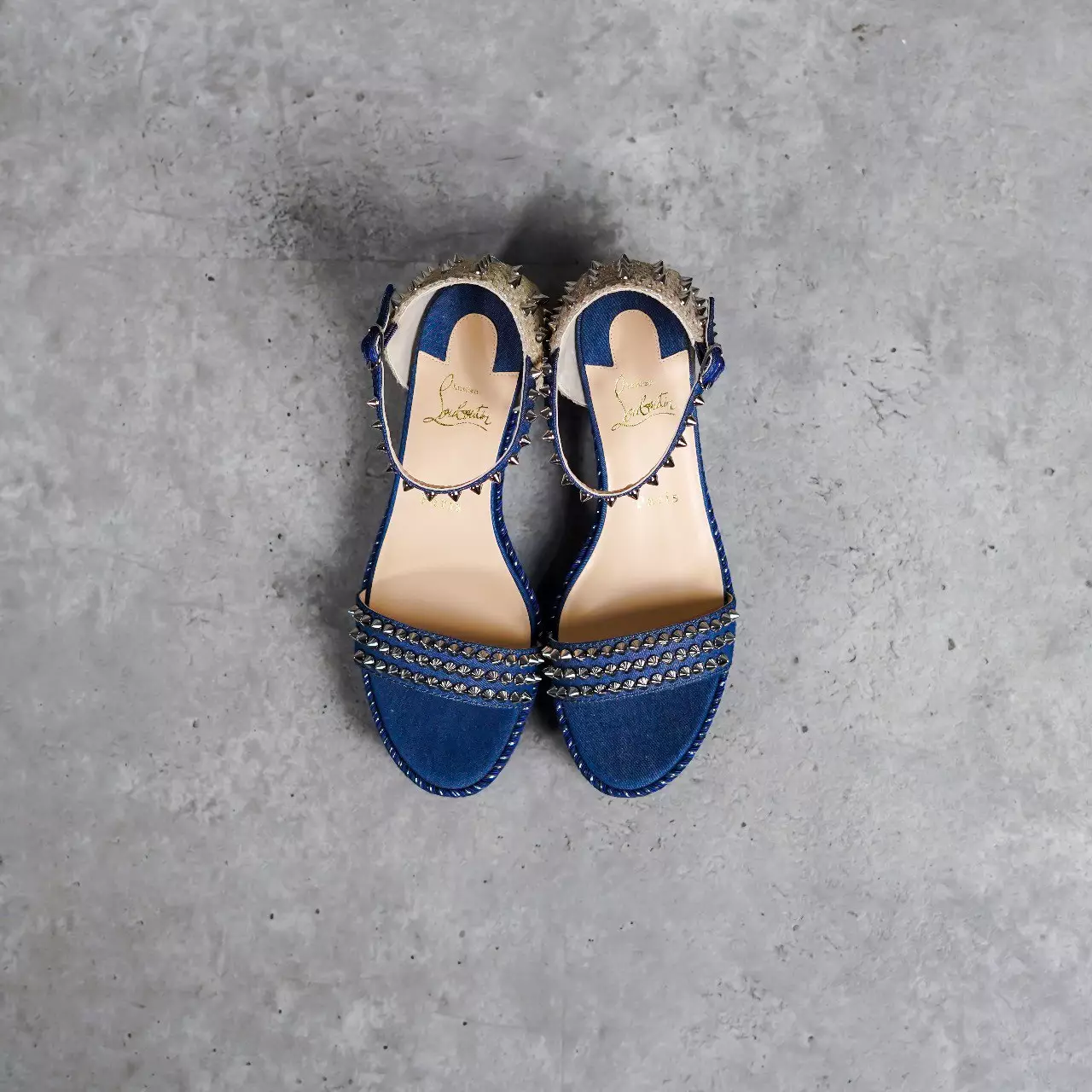 Sepatu CHRISTIAN LOUBOUTIN PYRACLOU 6CM GLITTER BLUE SPIKE WEDGES 100% ORIGINAL