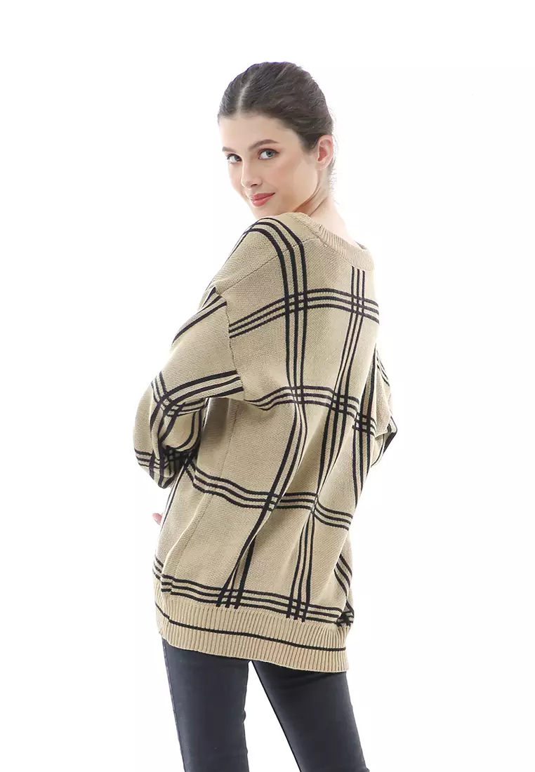 Eshika Cardigan Rajut Oversize Motif Kancing Tebal High Quality - Khaki