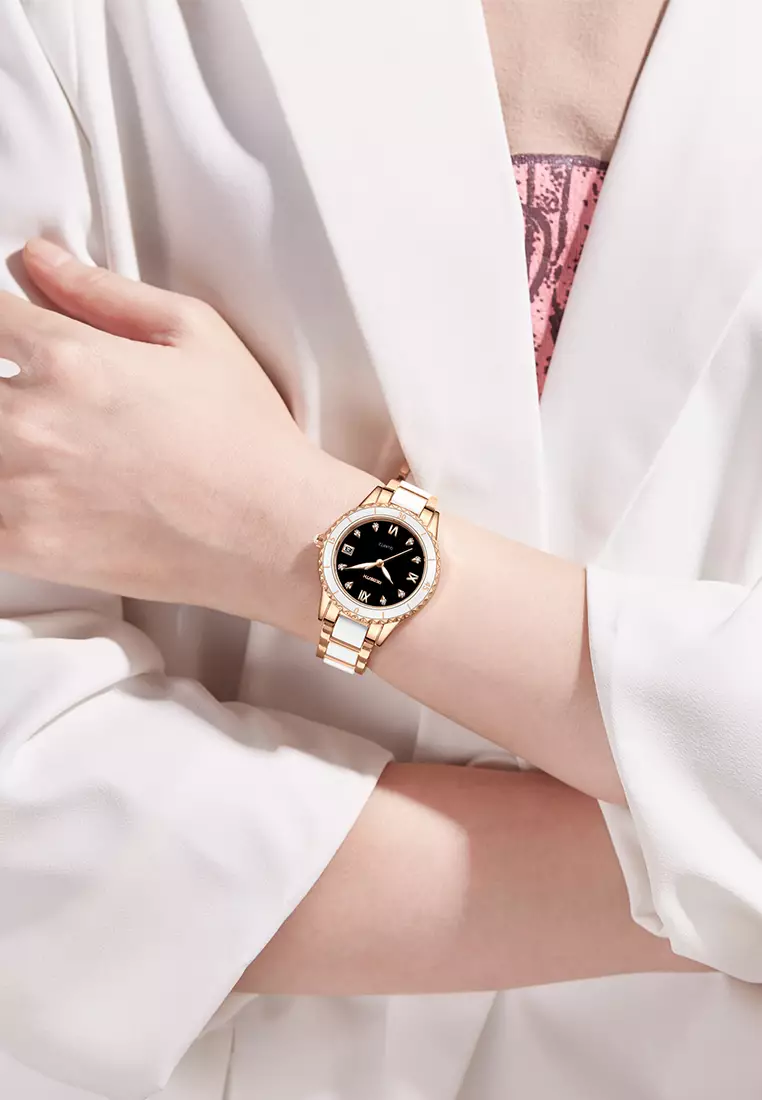 Jam Tangan Wanita Korea Berlian Original Anti Air Tali Keramik Jam Tangan Cewek New Wanita roseblack
