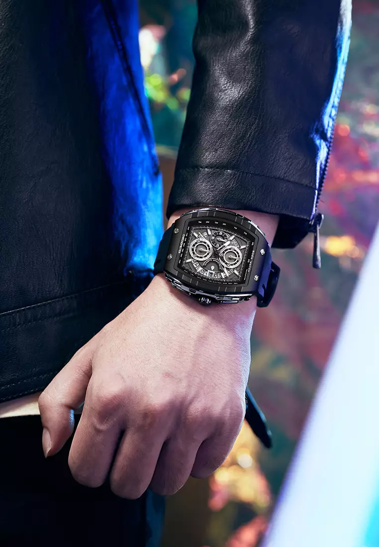 Jam Tangan Pria Olahraga Kalendar Bercahaya Anti Air Tali Silikon Jam Tangan Cowok Original black