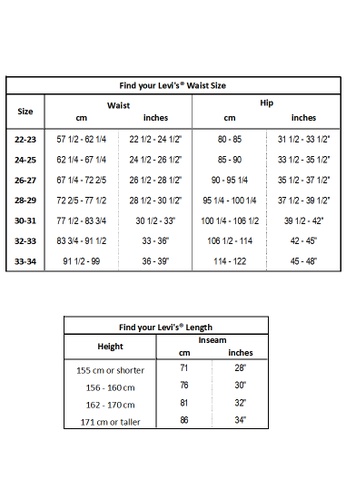 Levi S Waist Size Chart