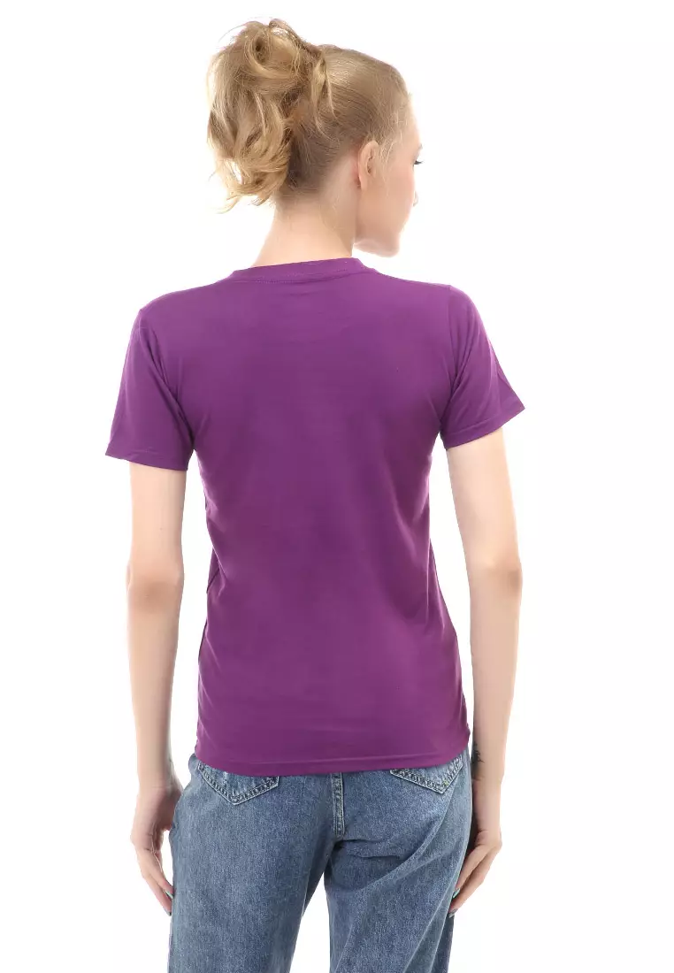 Genevie T-Shirt Kaos Kasual Wanita All Is Well Short Sleeve Material Cotton Combed ORIGINAL - Purple