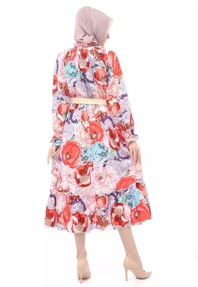 Tiara Gamis Dress Long Sleeve Wanita Muslimah Regular Fit - Pink