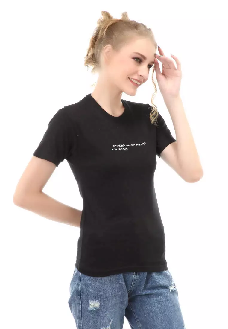 Genevie Kaos Kasual Wanita Why Didn't You Tell Anyone Material Cotton Combed ORIGINAL - Black