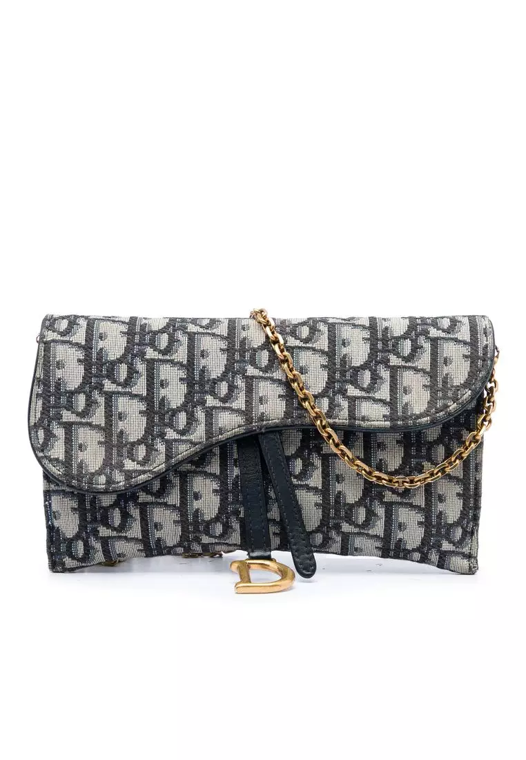 Pre-Loved Dior Oblique Canvas Saddle Wallet On Chain