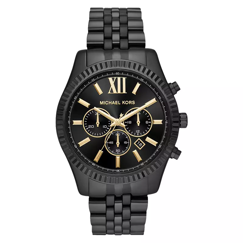 Jam Tangan Pria Michael Kors MK8603 Lexington Chronograph Men Black Dial Black Stainless Steel Strap