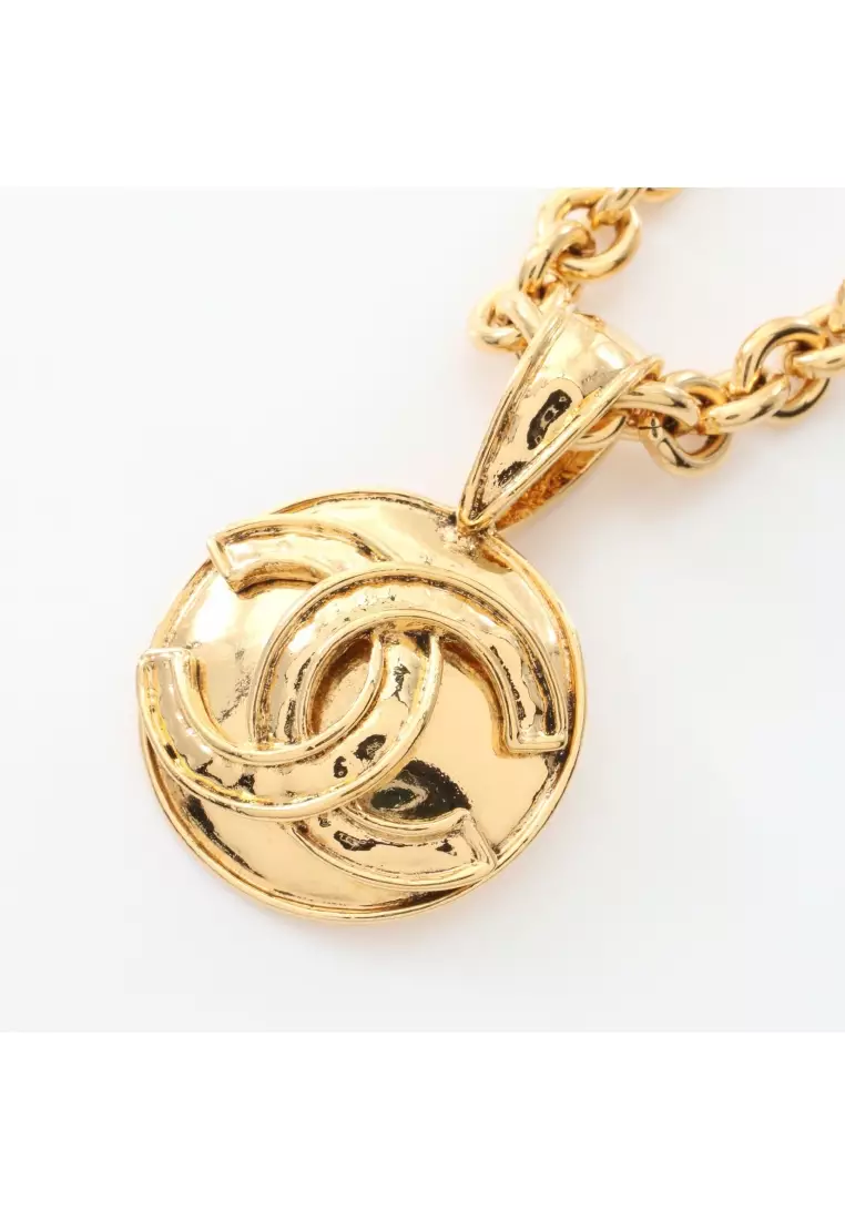 CHANEL coco mark circle GP line stone necklace gold ref.219942