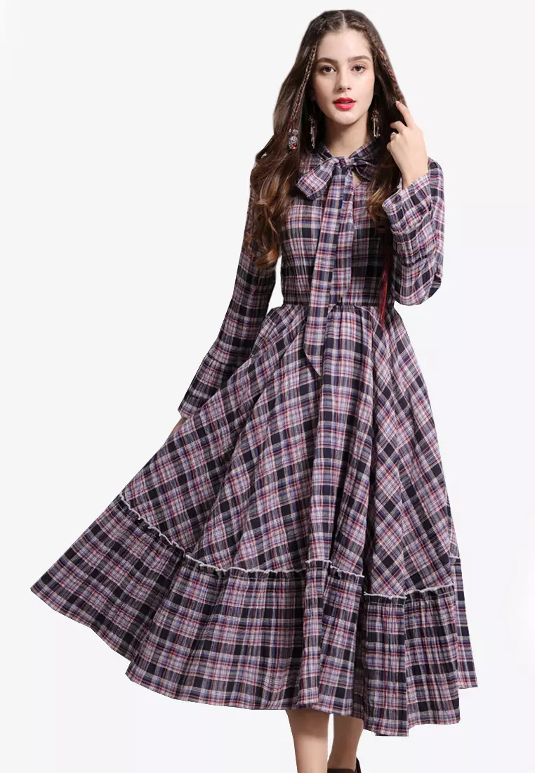 Twenty Eight Shoes VANSA Vintage Check Long Sleeve Dress VCW