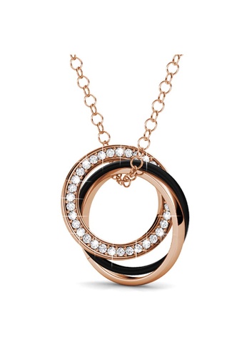 Krystal Couture gold KRYSTAL COUTURE Rose Gold Triple Interlocking Ring Black Pendant Necklace Embellished with Swarovski® Crystals B2167AC951DC05GS_1