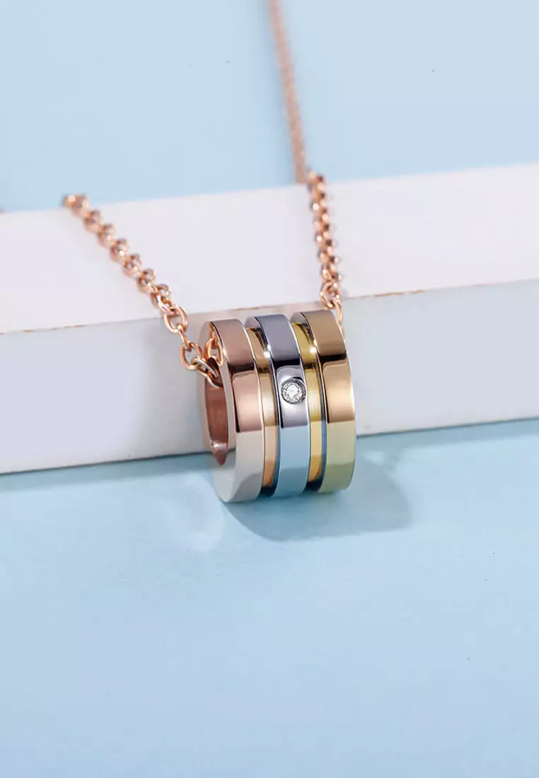 Barrel Slider Pendant Necklace in Tri-Tone Gold Plated Titanium with Genuine 0.005ct Diamond