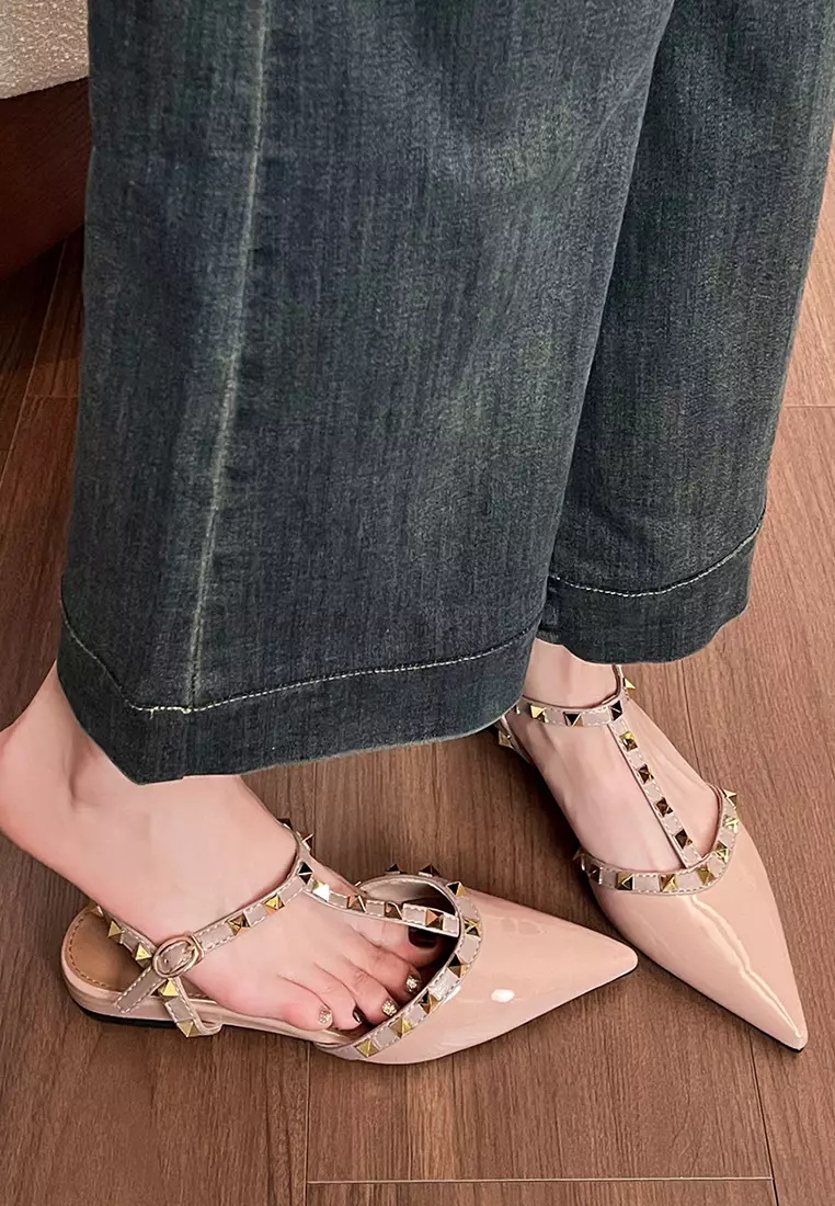 3CM Rivet T-strap Slingback Mid Heels WW875-5