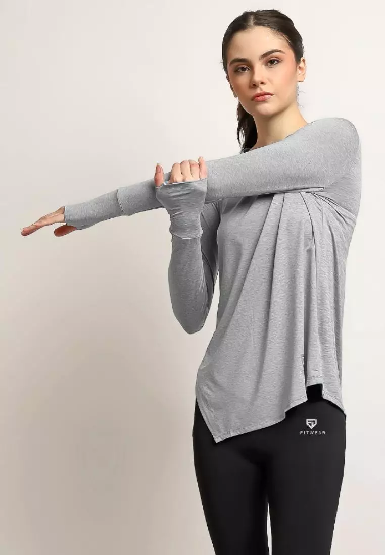 Fitwear - Kaos Olahraga Wanita FITWEAR NEW AURORA DRYFIT SIDE TIE OVERSIZE L/S - STEEL GRAY