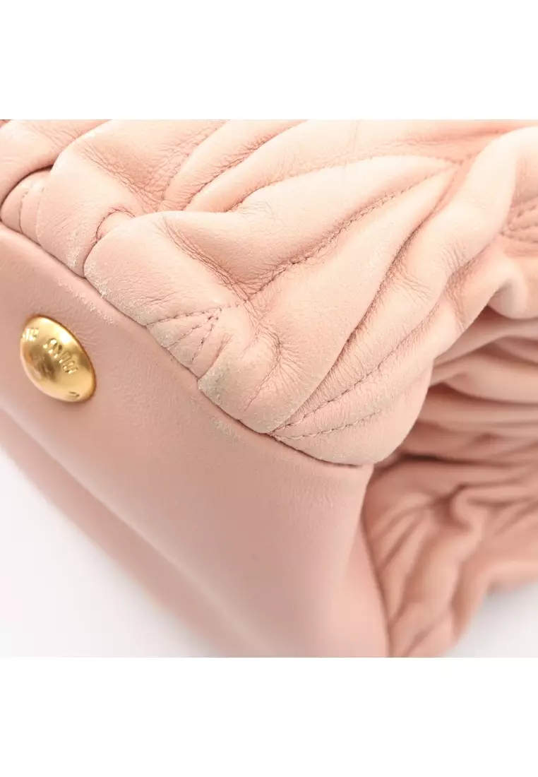 Pre-Loved MIU MIU matelasse 2WAY Handbag leather pink beige
