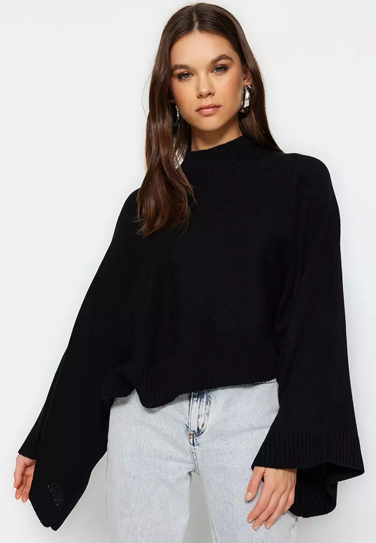 High neck bat outlet sleeve sweater