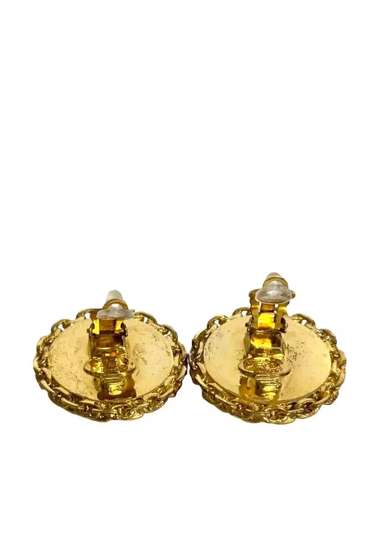Pre-Loved Chanel Cc Gold Plated Enamel Clip On Earrings