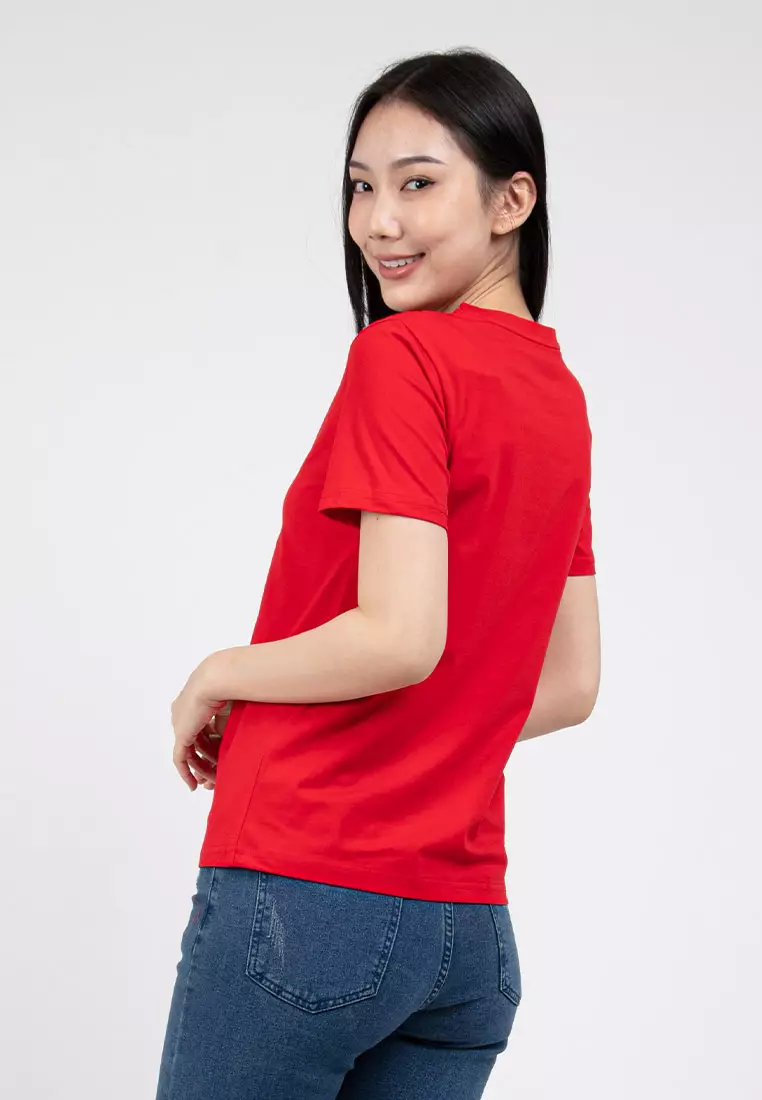 Forest X Disney Winnie The Pooh Fleece Texture Round Neck Family Tee Ladies - FW820055-51Red