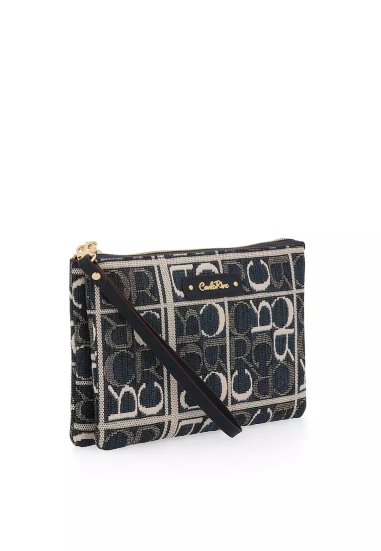 Dark Blue Carlo GEO Jacquard Wristlet