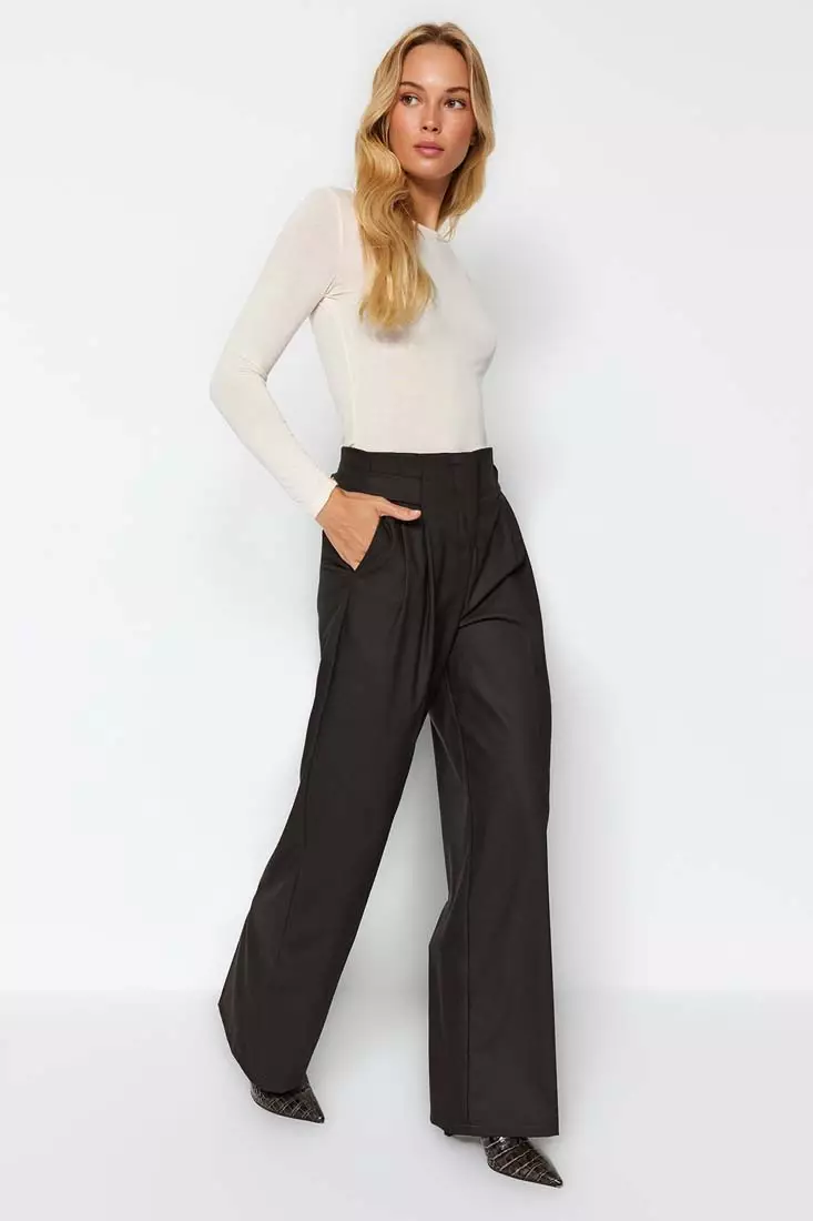 Buy Trendyol Dark Brown Wide Leg Woven Trousers 2024 Online