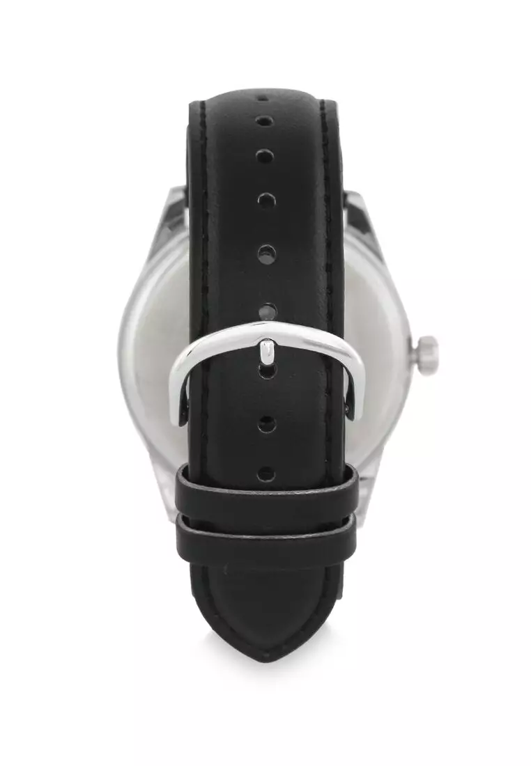 Casio Jam Tangan Pria - Black Silver - Leather Strap - MTP-VD02L-1EUDF