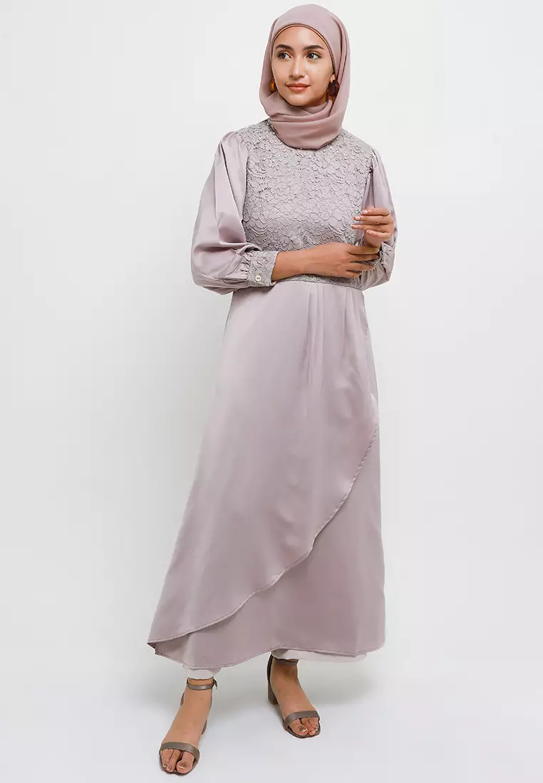 MFMW Zakia Dress Gamis Brukat Abu