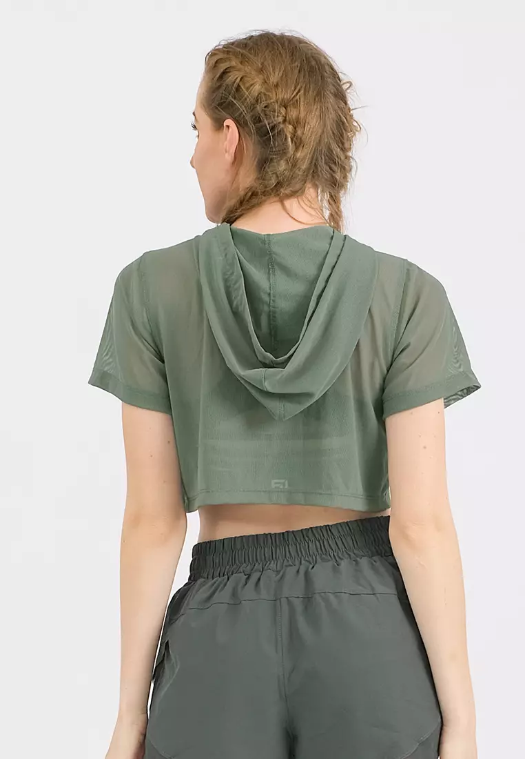 Fitwear - Croptop Jaring / Mesh / Sheer Olahraga RACHEL HOODIE - FERN GREEN