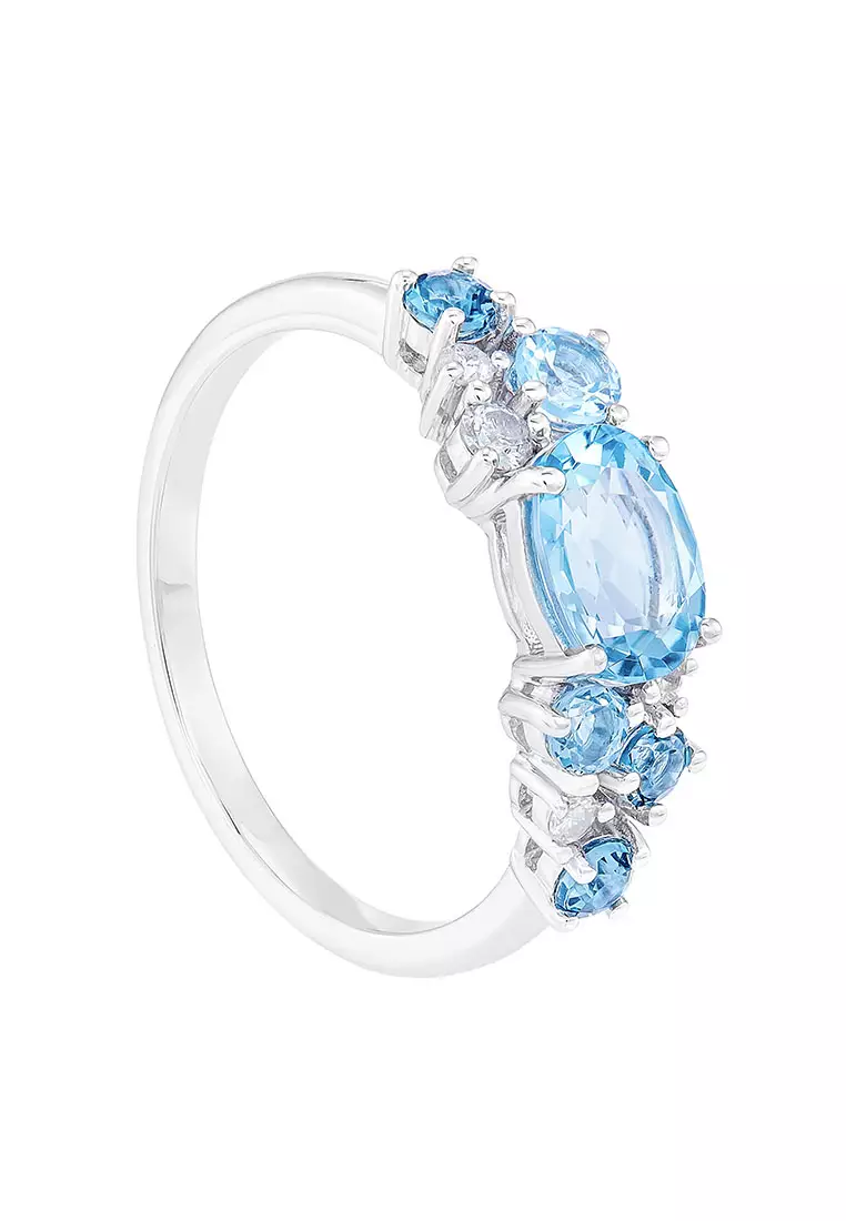 HABIB Chic Collection Blue Topaz Gemstone Diamond Ring in 375/9K White Gold 263190722(WG)
