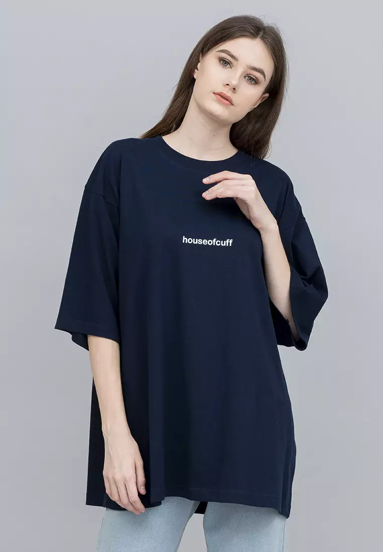 Houseofcuff Kaos Oversize Tshirt Wanita Unisex Tebal Navy Ramen Temple