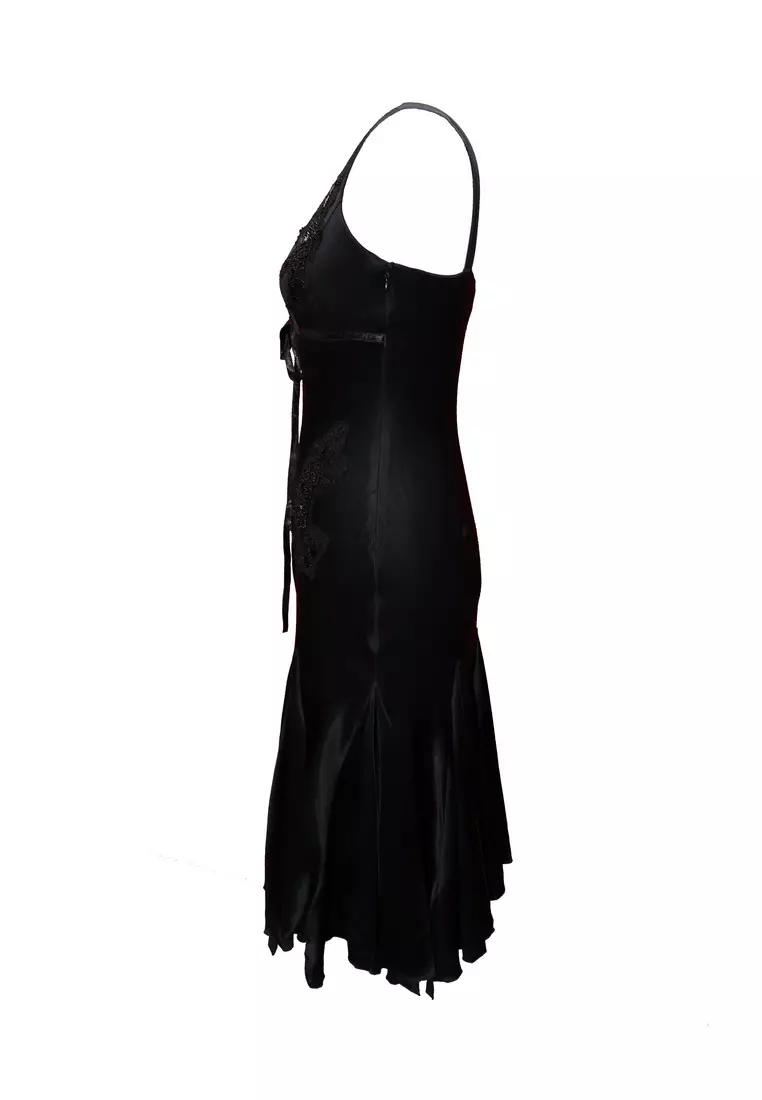 Romantic Silk Satin Lace Appliques Beaded Party Dress