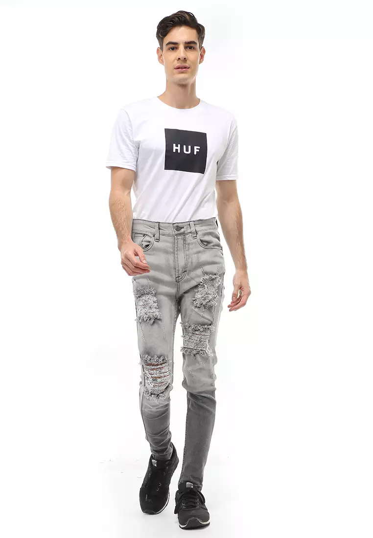Locko Long Pants Ripped Jeans Celana Panjang Sobek Pria Material Denim ORIGINAL - Gray