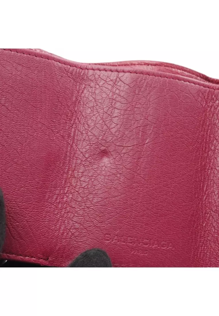 Pre-Loved BALENCIAGA classic mini wallet trifold wallet leather Pink purple
