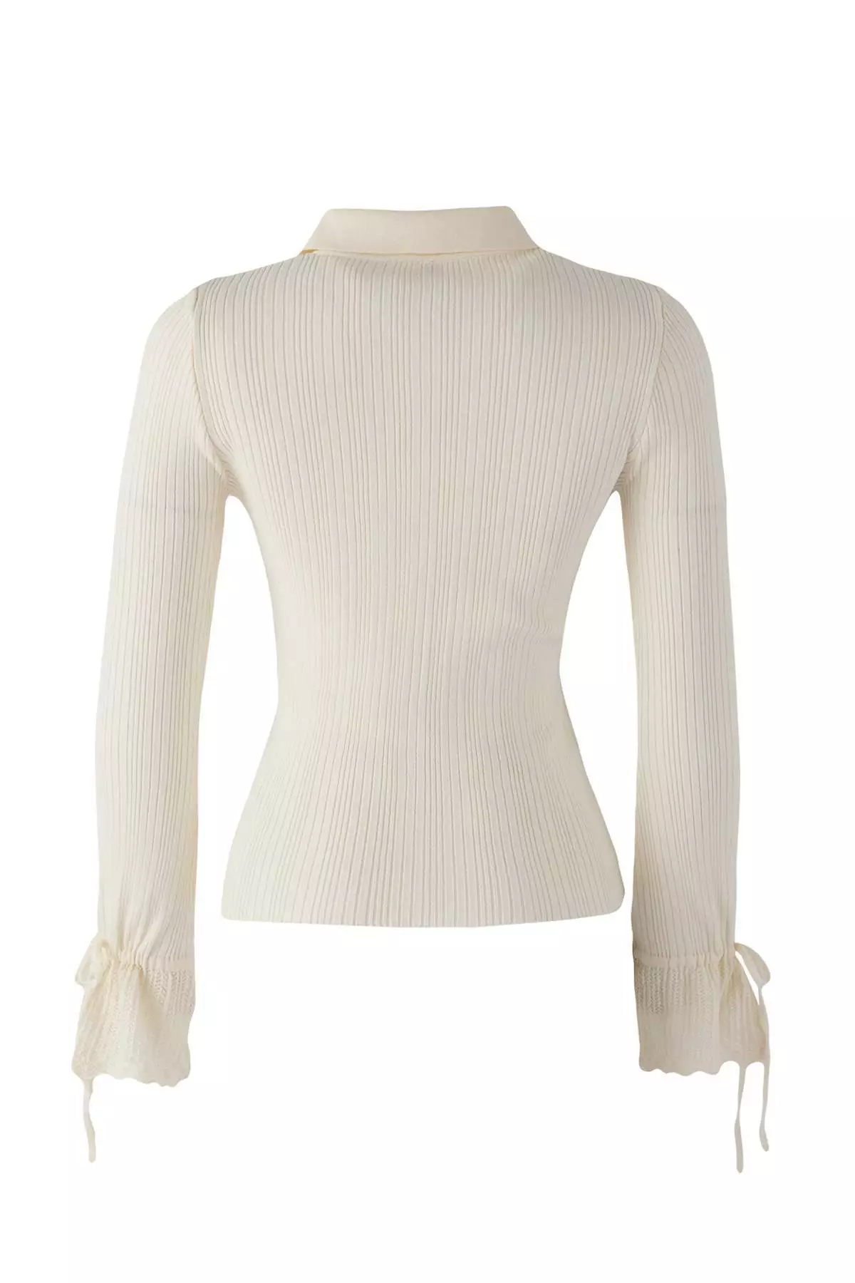Ecru Mercerized Look Ribbed Polo Neck Knitwear Cardigan