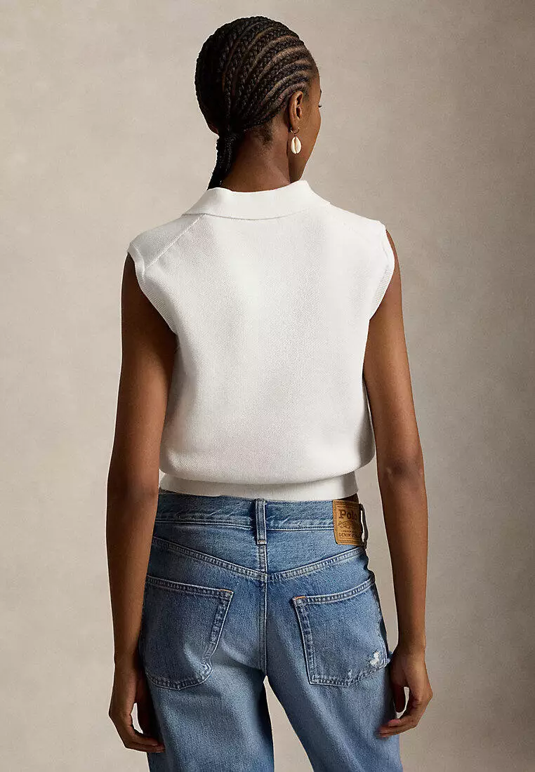 Polo Ralph Lauren Women Cotton Cropped Sleeveless Polo Sweater