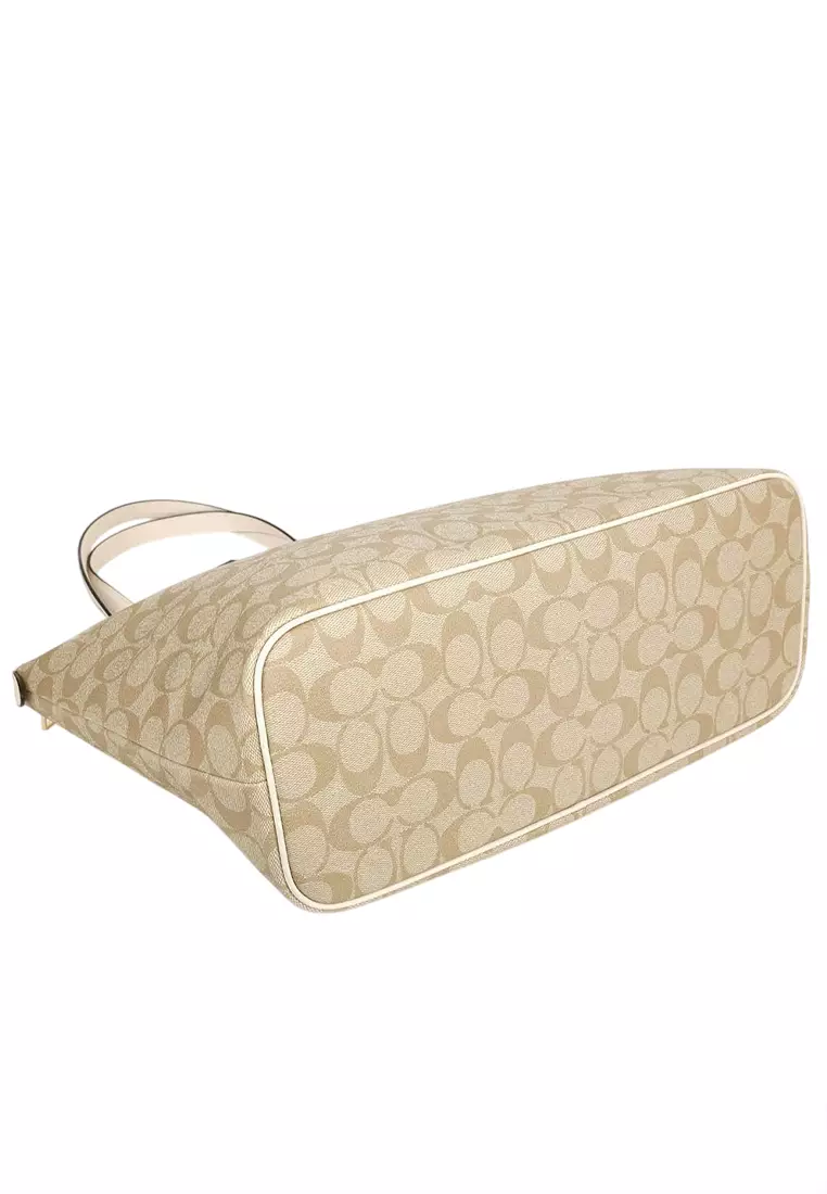 Gallery Tote Bag In Signature Canvas - Light Khaki/White