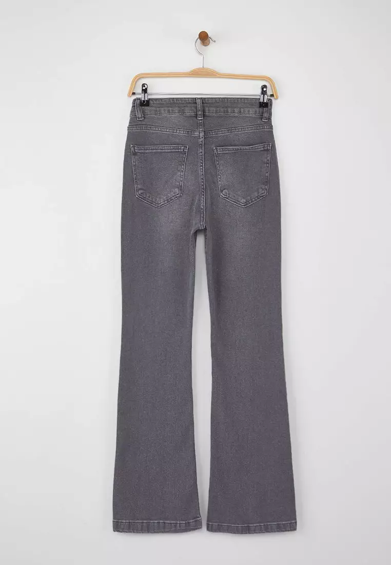Gray High Waist Flared Jeans