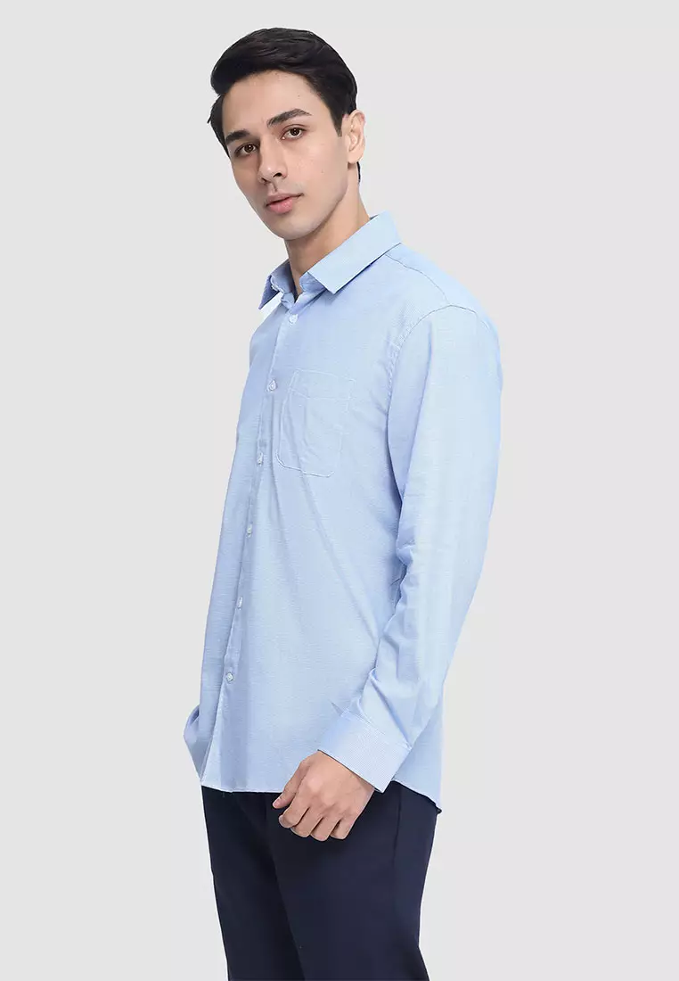 Slim Fit Solid Cotton Long Sleeve Dress Shirt