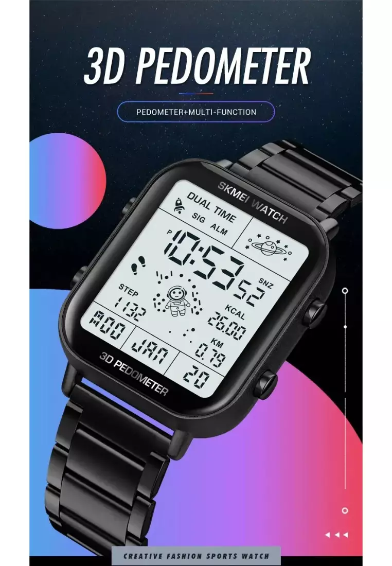 Back Light Display Sport Pedometer Digital Watches Mens Stopwatch Countdown Wristwatch Calendar Calorie Calculation Clock
