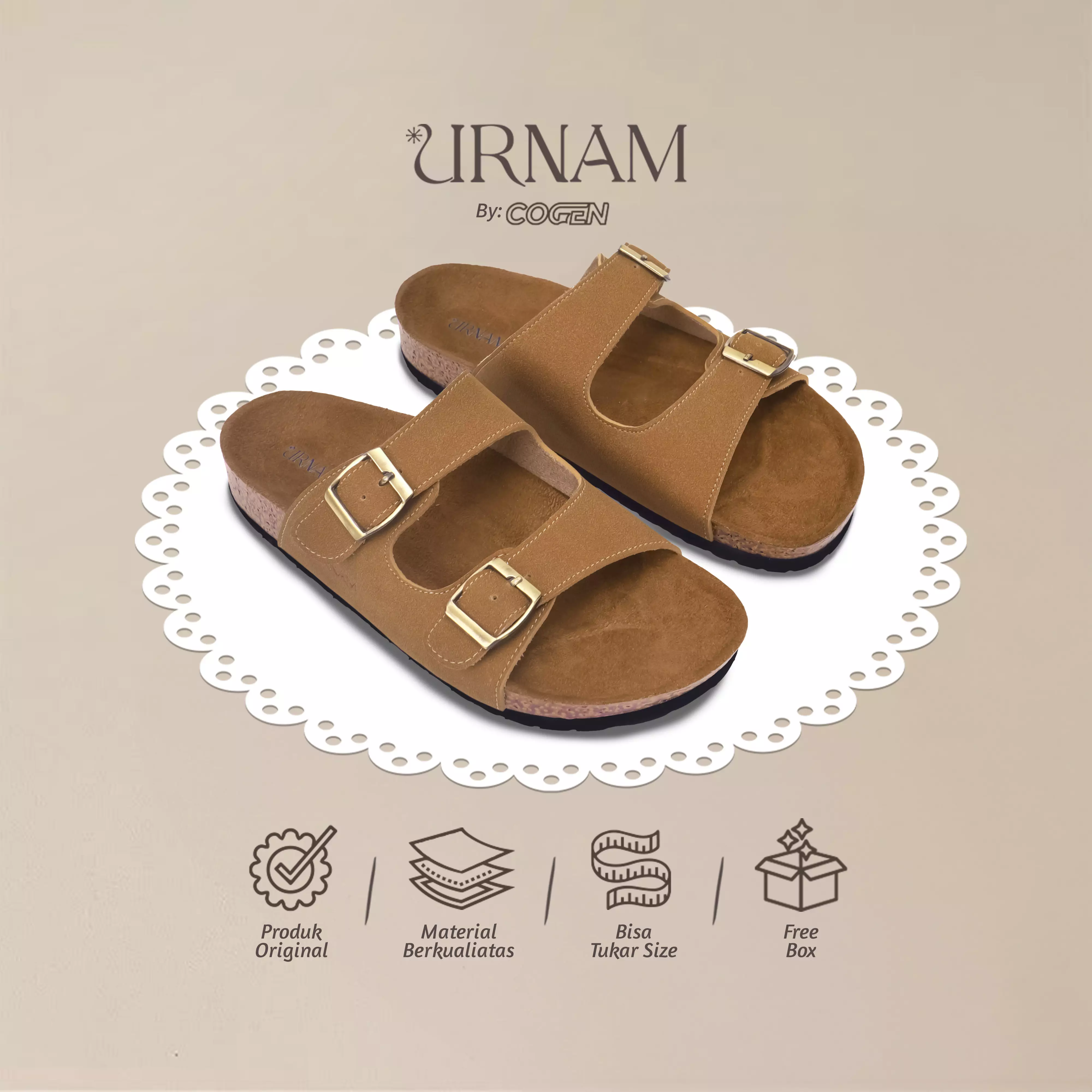 Urnam Sendal Flat Wanita Kasual Anti Slip Nyaman - Tan