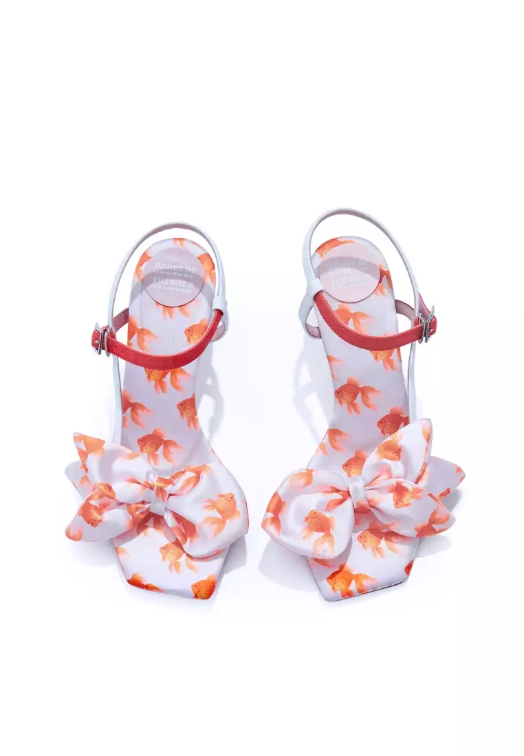 Ladies Satin Goldfish Bow Ankle Strap Sandal 5617 Red