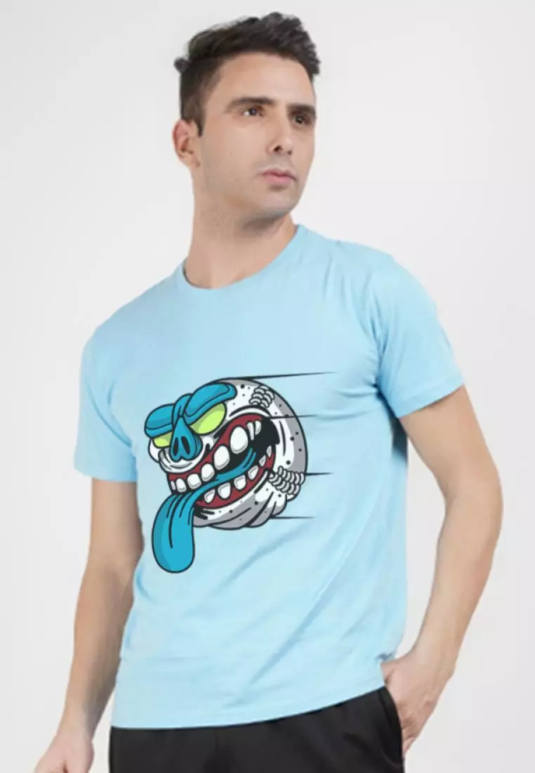 Baseball Graphic Aqua Blue  Cotton Short Sleeve Essential/Workout T-Shirt