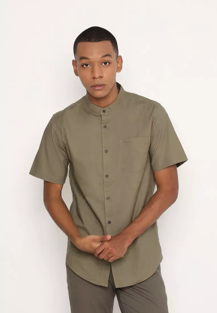 RBJ Kemeja Polos Koko Krah Shanghai Army Regular Fit Pria