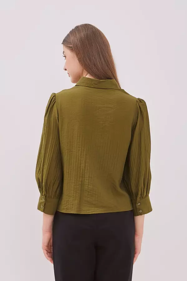 MINIMAL - Baverlie - Blus Motif Garis - Dark Olive Colour Olive_Dark