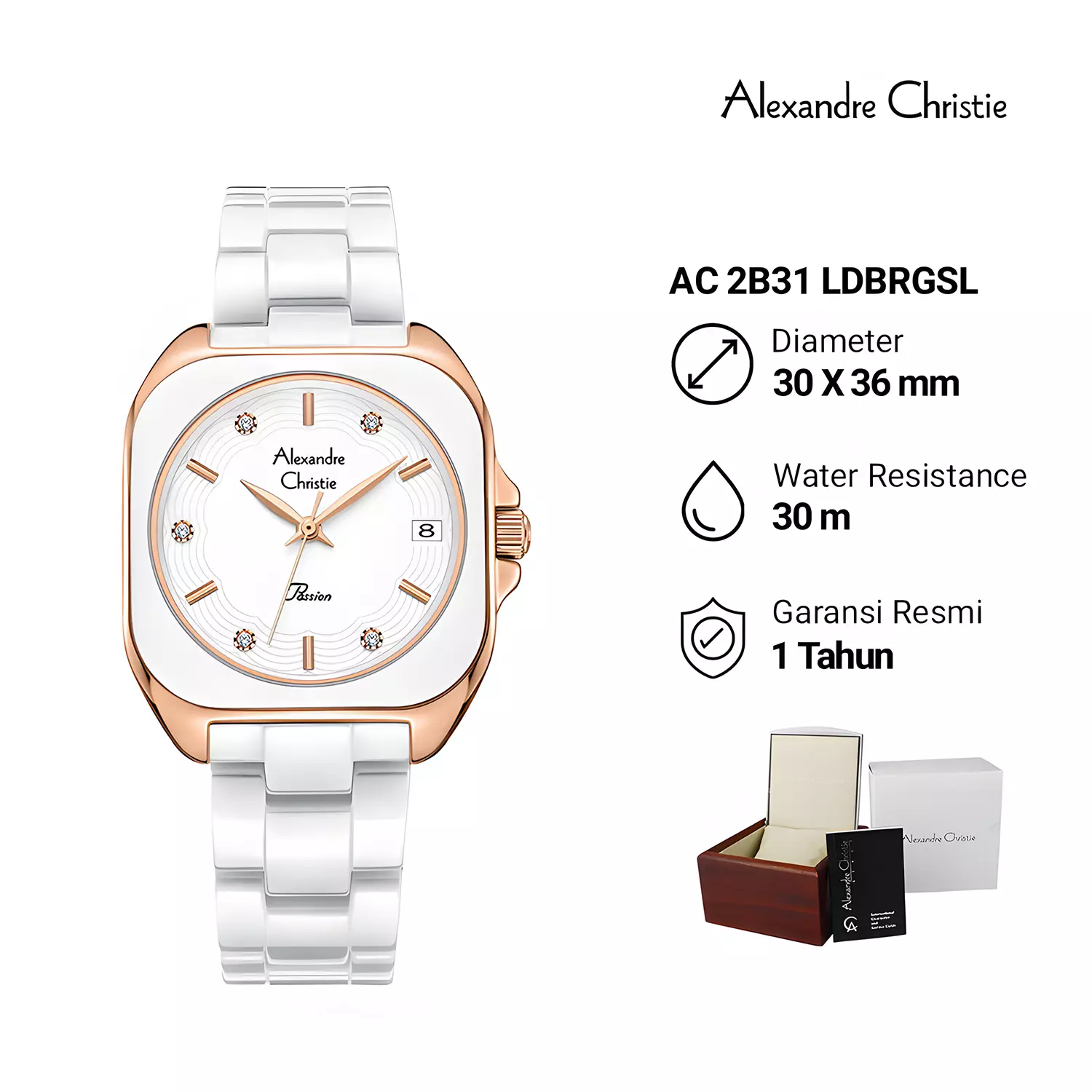 Jam Tangan Analog Wanita - Passion Series - Rosegold White Stainless Steel - Ceramic Band - 2B31 LDBRGSL 