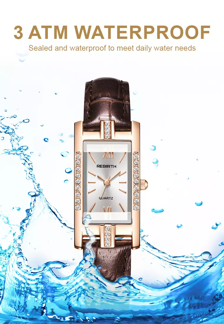 Jam Tangan Wanita Anggun Tali Kulit Berlian Jam Tangan Cewek cokelat