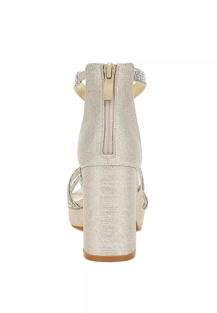 Sandal Bertali Hiasan Berlian Imitasi dalam Warna Emas