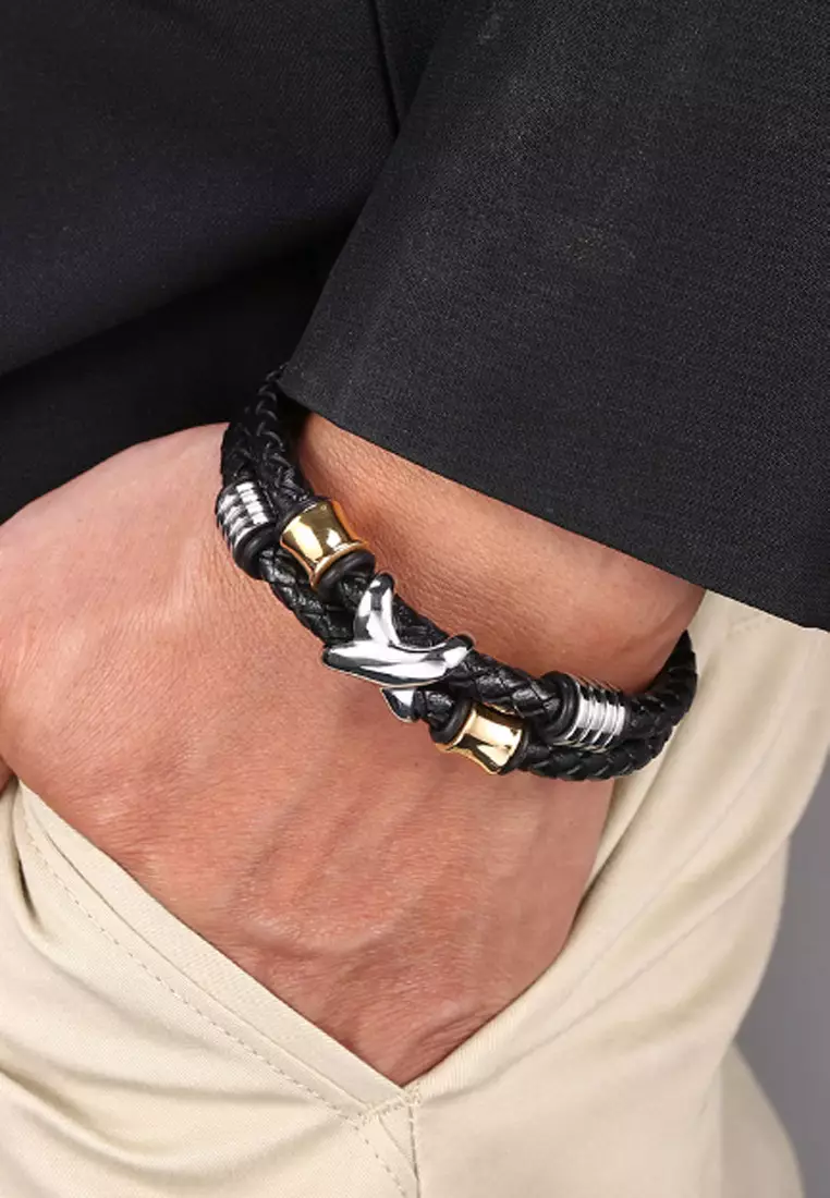 Mens leather top magnetic bracelets