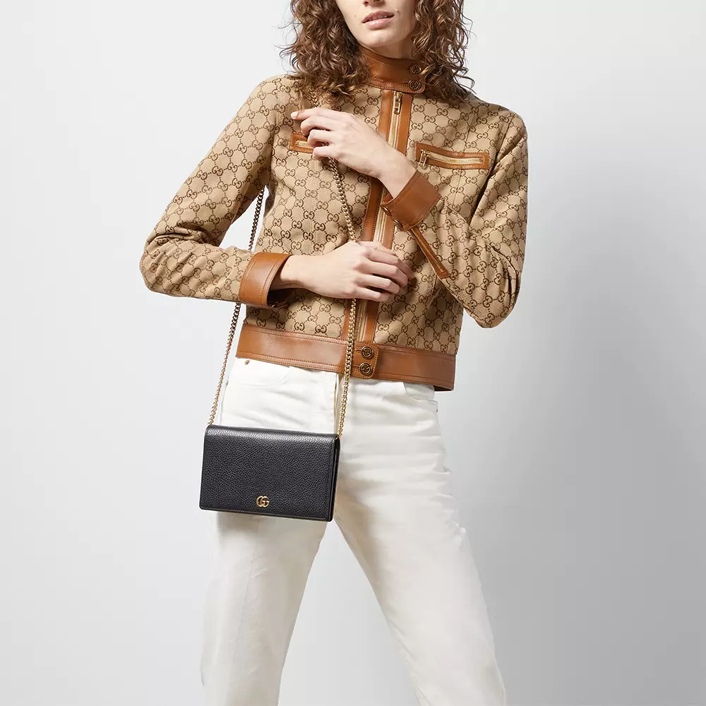 GG Marmont Leather Mini Chain Bag Black Ghw